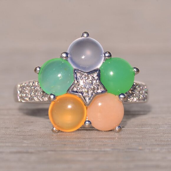 Multicolor Chalcedony Ring with Natural Diamonds